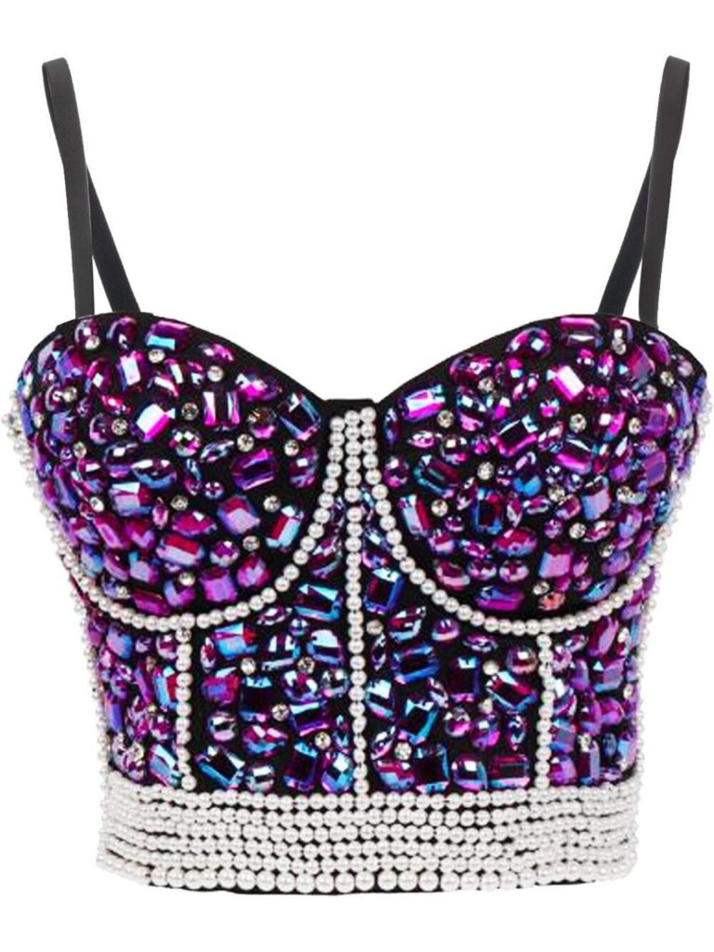 Rhinestone Bead Bustier Crop Top - Glitter Corset Bra for Club & Party Wear